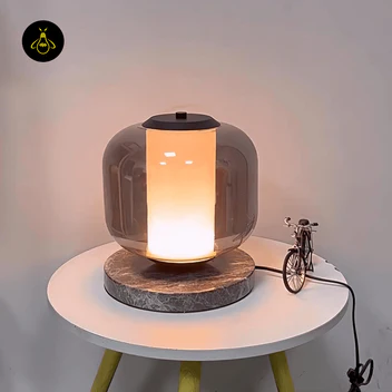 Brighthouse Eira Marble Table Lamp – Black Base with Smoke Gray Glass Shade, 25cm, for Modern Interiors