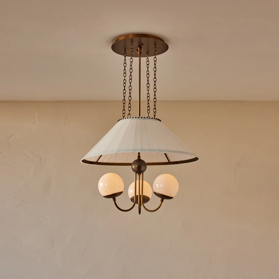 Milk Glass Chandelier – Antique Brass Design | Hanging Chandelier for Dining & Living Room | Brighthouse