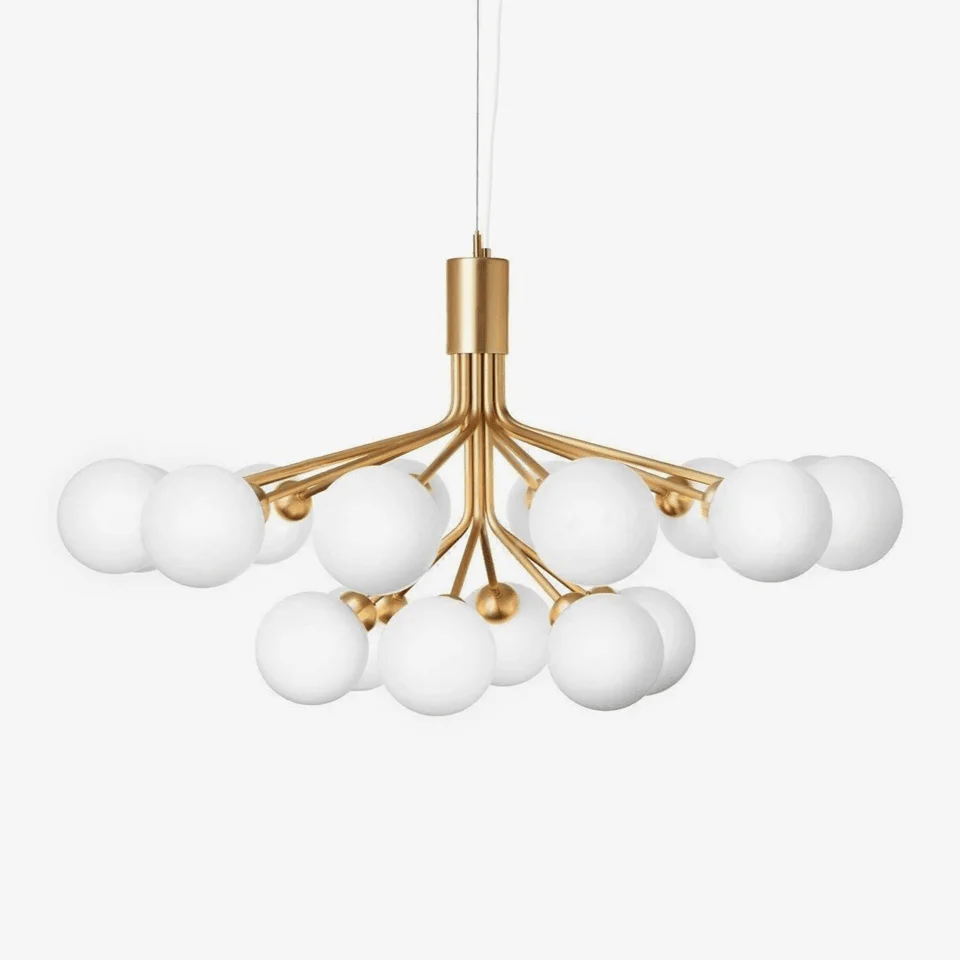 Bright House Glass Sphere Cluster Chandelier – 12 Lights, Brass Finish, 31.5-Inch Diameter – Living Room, Dining Room