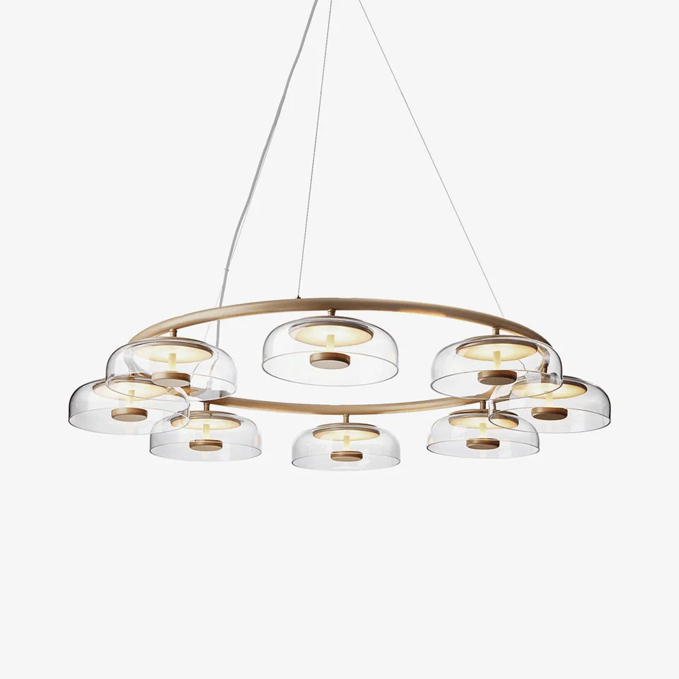 Bright House Solara LED Chandelier – 8 Lights, Brass Finish, 39.4-Inch Diameter – Bedroom, Small Living Room