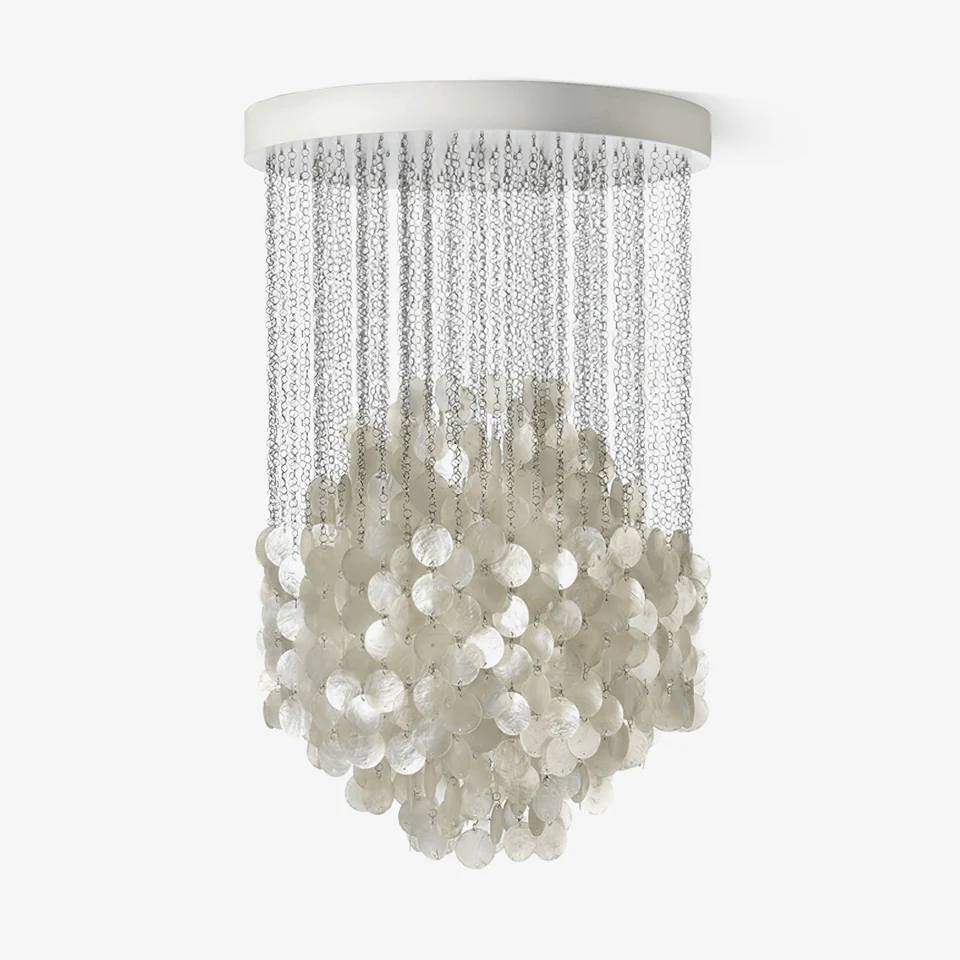 Bright House Shell Cascade Chandelier with White Shell Design, 31.5″ Diameter, Adjustable Height, for Coastal or Urban Spaces